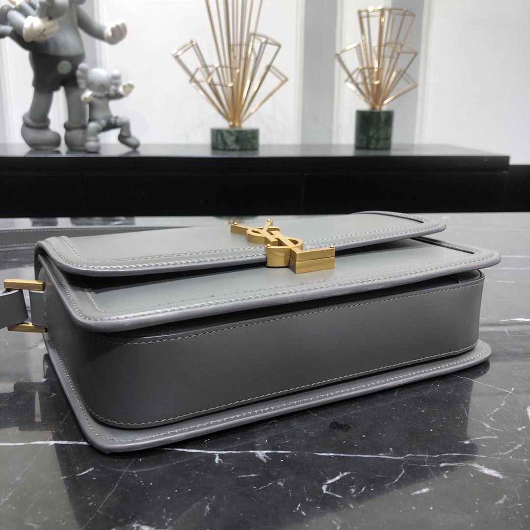 Saint Laurent Solferino Box Medium Calfskin Handbag Shoulder Bag Dark Grey 634305 